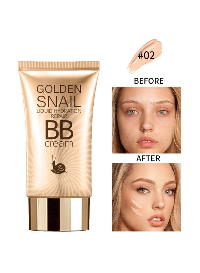 EELHOE Golden Snail Liquid Hydration Repair BB Cream-Natural Snail BB Cream 50ml, Full Coverage BB Cream  Long Lasting Waterproof Oil Control Concealer Foundation Cream Natural Foundation Makeup for Women#02 - Image 2