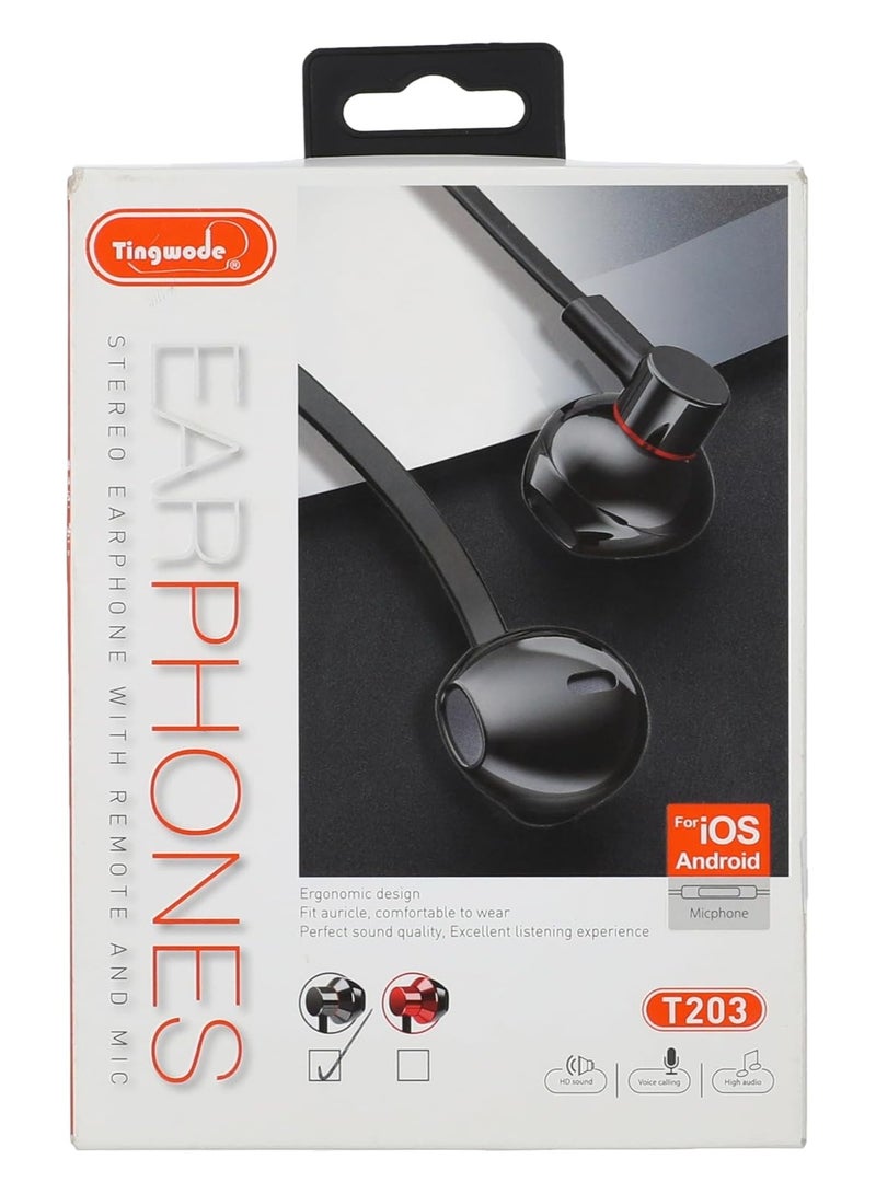 Tingwode T203 Wired Music Earphone With Stereo Sound And Microphone - Black Red