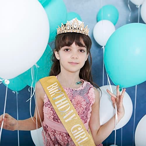 Didder Gold Birthday Girl Sash & Crystal Crown, Tiara Set - Girls & Women Birthday Crown & Sash - Image 3
