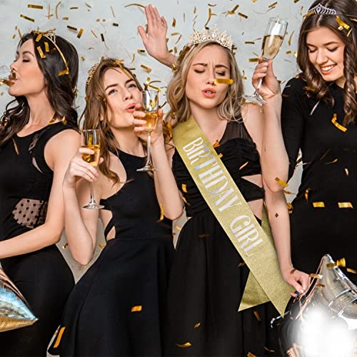 Didder Gold Birthday Girl Sash & Crystal Crown, Tiara Set - Girls & Women Birthday Crown & Sash - Image 2