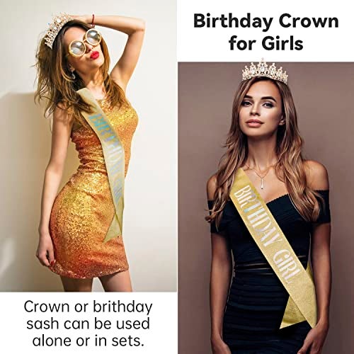 Didder Gold Birthday Girl Sash & Crystal Crown, Tiara Set - Girls & Women Birthday Crown & Sash - Image 4