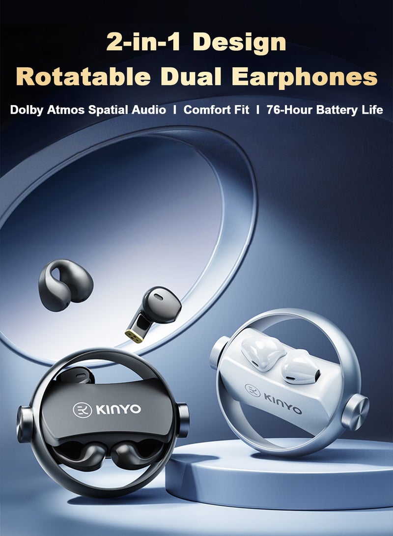 كينيو سماعات أذن لاسلكية 2 CPS، تصميم سماعات أذن مفتوحة بمشبك، سماعات ألعاب بزمن انتقال منخفض للغاية 0.06 ثانية، وقت تشغيل 76 ساعة، سماعات أذن بلوتوث بمشبك، Dolby Atmos، إلغاء الضوضاء بالذكاء الاصطناعي، مقاومة للماء IP5X، ملاءمة مريحة للألعاب/الجري/التمرين (أسود) - Image 2