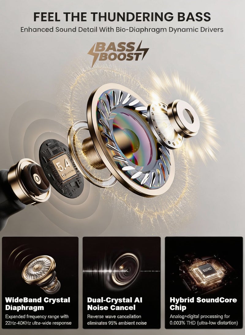 كينيو سماعات أذن لاسلكية 2 CPS، تصميم سماعات أذن مفتوحة بمشبك، سماعات ألعاب بزمن انتقال منخفض للغاية 0.06 ثانية، وقت تشغيل 76 ساعة، سماعات أذن بلوتوث بمشبك، Dolby Atmos، إلغاء الضوضاء بالذكاء الاصطناعي، مقاومة للماء IP5X، ملاءمة مريحة للألعاب/الجري/التمرين (أسود) - Image 4