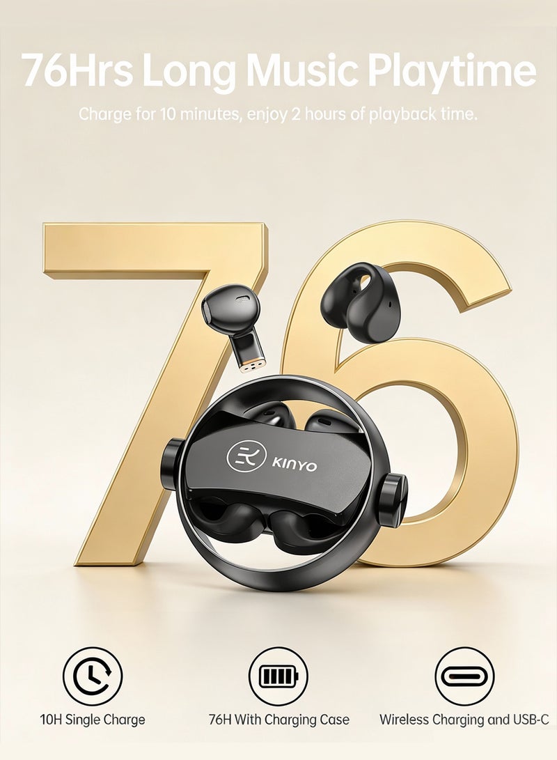 كينيو سماعات أذن لاسلكية 2 CPS، تصميم سماعات أذن مفتوحة بمشبك، سماعات ألعاب بزمن انتقال منخفض للغاية 0.06 ثانية، وقت تشغيل 76 ساعة، سماعات أذن بلوتوث بمشبك، Dolby Atmos، إلغاء الضوضاء بالذكاء الاصطناعي، مقاومة للماء IP5X، ملاءمة مريحة للألعاب/الجري/التمرين (أسود) - Image 5