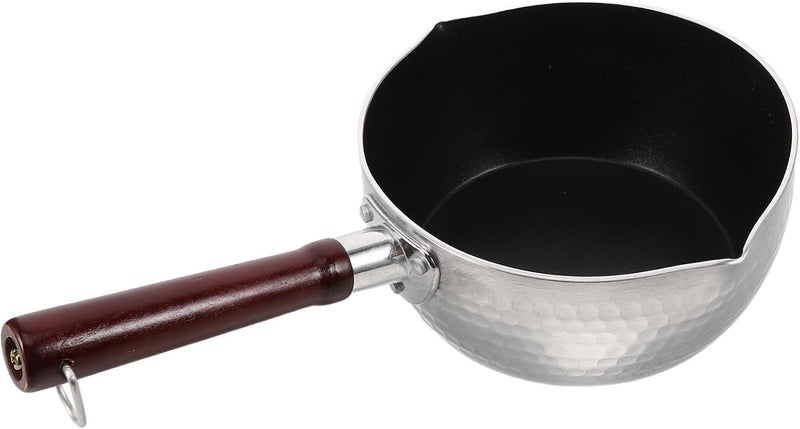 Wooden Handle Japanese Nonstick Saucepan 18cm Multi-function Milk Boiling Pot with Pour Spout for Cooking Noodles Soups and Porridge - Image 1