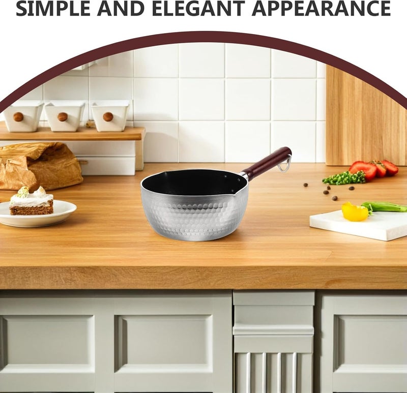 Wooden Handle Japanese Nonstick Saucepan 18cm Multi-function Milk Boiling Pot with Pour Spout for Cooking Noodles Soups and Porridge - Image 3