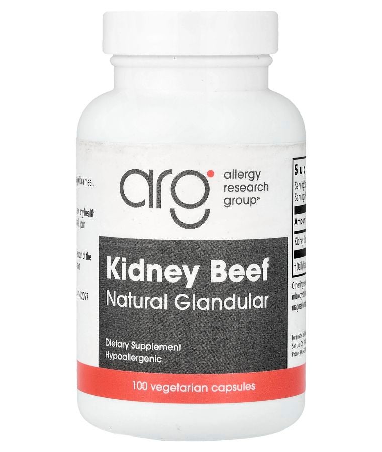 Allergy Research Group Kidney Beef Natural Glandular 100 Vegetarian Capsules (500 mg per Capsule)