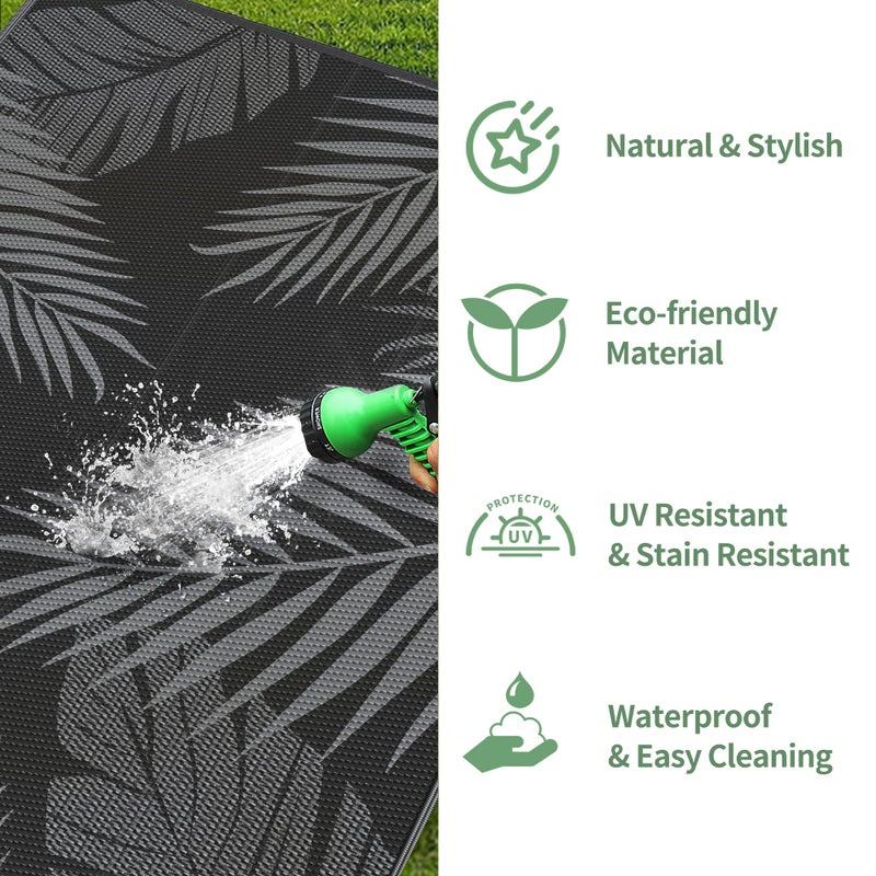 GENIMO Outdoor Rug 5' x 8' Waterproof for Patio Clearance, Reversible Plastic Straw Camping Carpet, Lightweight Mat for Rv, Camper, Deck, Porch, Picnic, Balcony, Beach, N.Black & Grey - Image 5