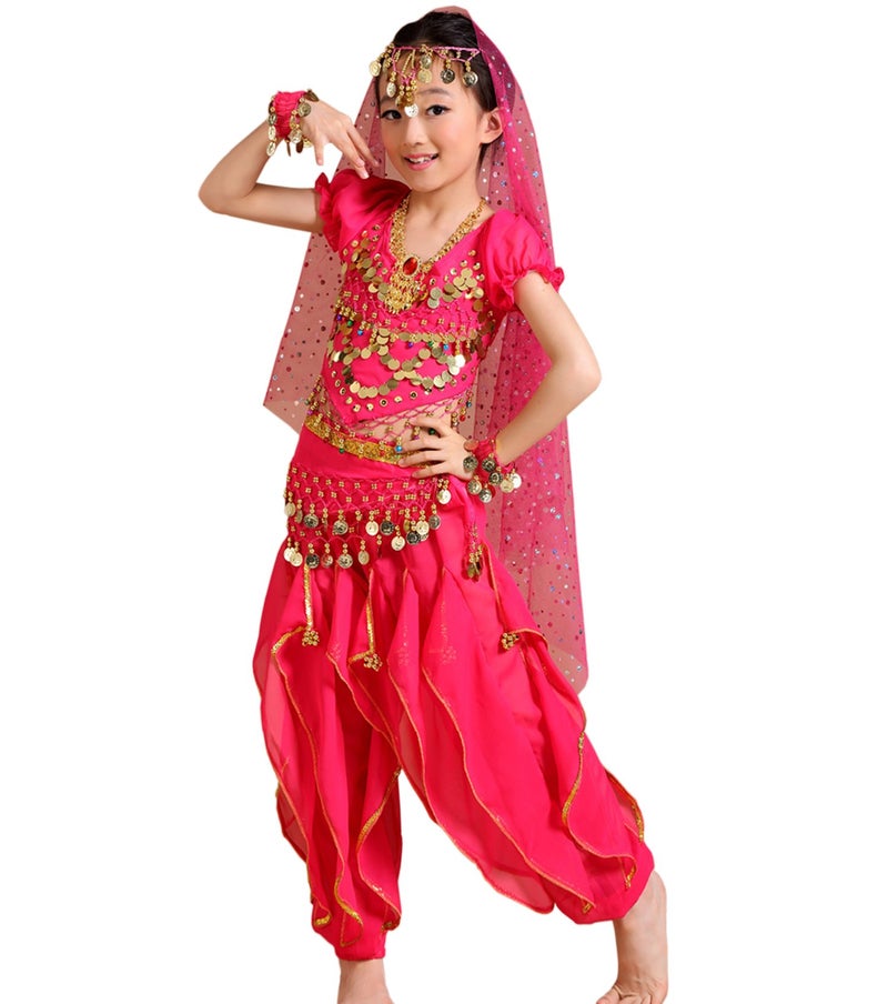 Astage Girl Kids Halloween Party Costume Belly Dance Active Wear All Ornaments Hotpink Small Hot Pink S for height 49in53in