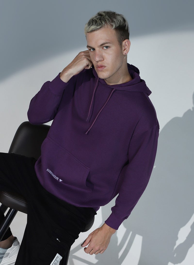 Hubberholme Men's Purple Cotton Blend Printed Oversized Sweatshirt - Image 1