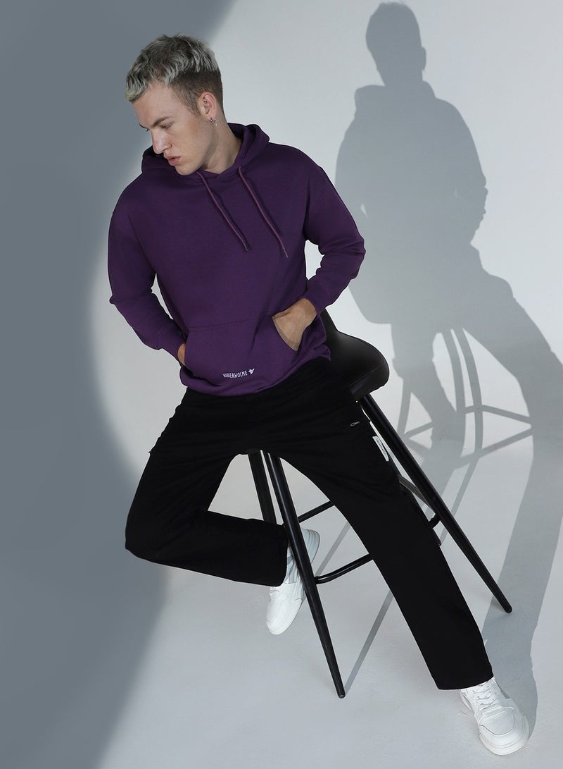 Hubberholme Men's Purple Cotton Blend Printed Oversized Sweatshirt - Image 4