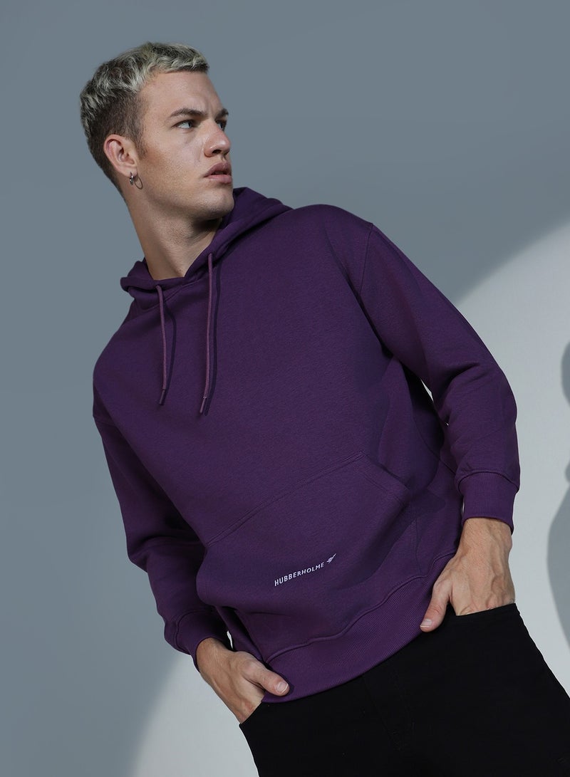 Hubberholme Men's Purple Cotton Blend Printed Oversized Sweatshirt - Image 5