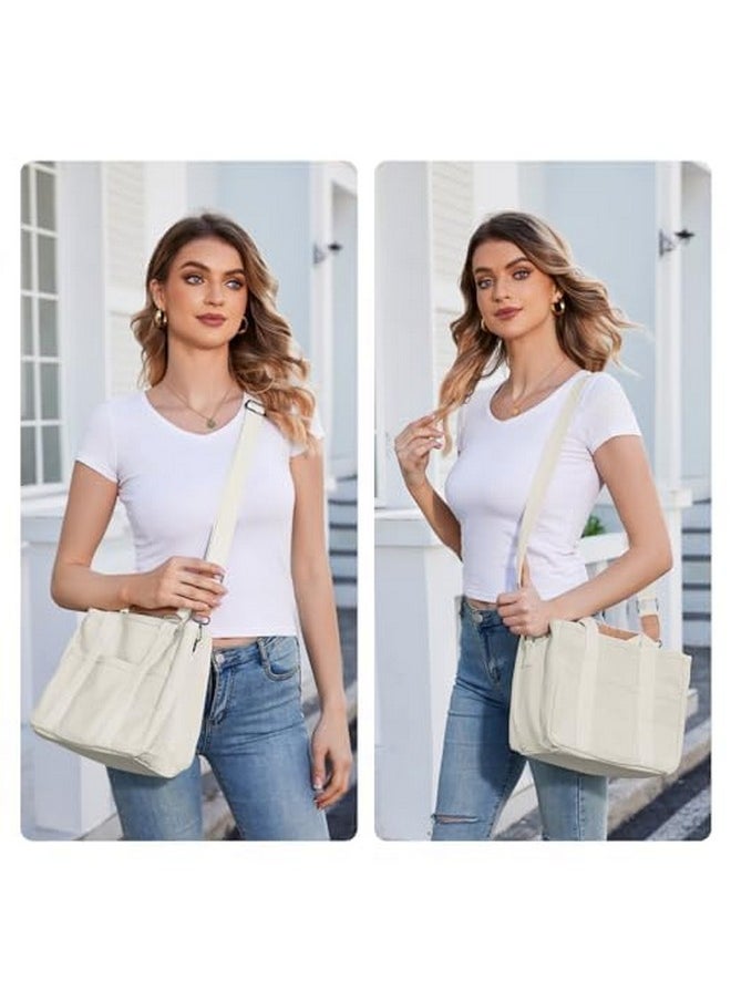 Buringer - Homespon Canvas Everything Tote Bag For Woman With Compartments For Work Travel Or Shopping (Beige) - Image 1