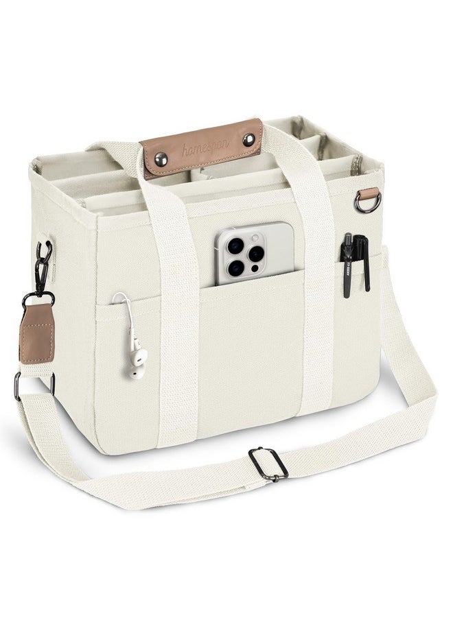 Buringer - Homespon Canvas Everything Tote Bag For Woman With Compartments For Work Travel Or Shopping (Beige) - Image 1