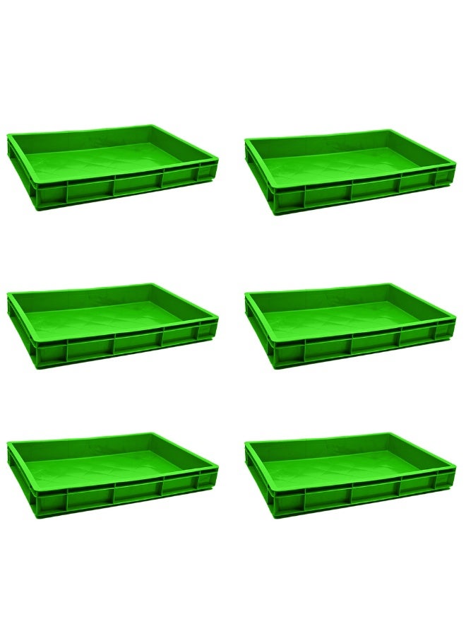 Ethic Solutions 6pcs of Plastic Storage Catering Closed Crate Box 600×400×80 mm 19L Stackable Heavy Duty Reinforced Walls Anti-Slip Base for Home Industrial Commercial Delivery - Green