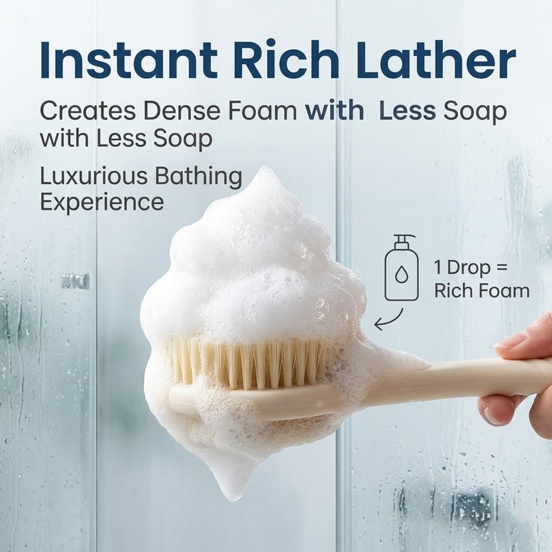 16.54 Inch Extended Handle Dual Sided Bath Brush And Washcloth 2 In 1 White Deep Cleansing Exfoliating Body Brush No Assistance Needed Non Slip Nordic Style - Image 2