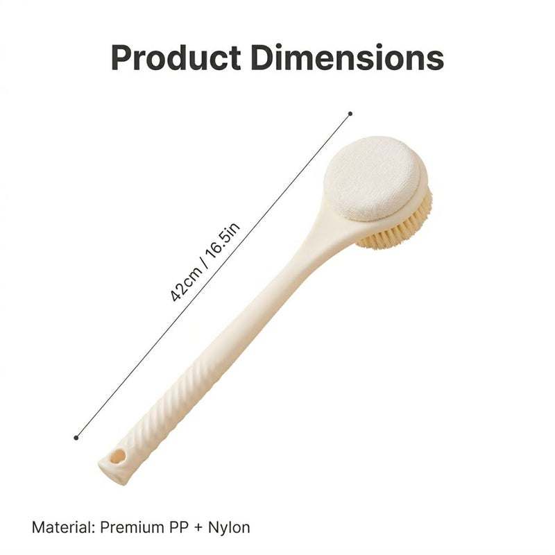 16.54 Inch Extended Handle Dual Sided Bath Brush And Washcloth 2 In 1 White Deep Cleansing Exfoliating Body Brush No Assistance Needed Non Slip Nordic Style - Image 4