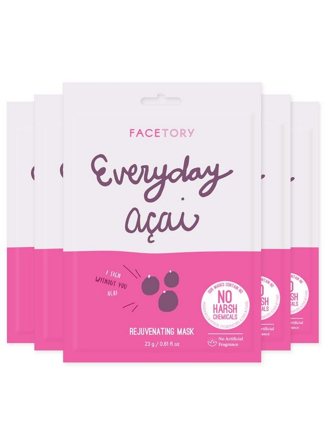 FACETORY Everyday Acai Rejuvenating Sheet Mask With No Harsh Chemicals Soft Formfitting Face Mask For All Skin Types Rejuvenating Calming And Balancing Mask (Pack Of 5)  - Image 1