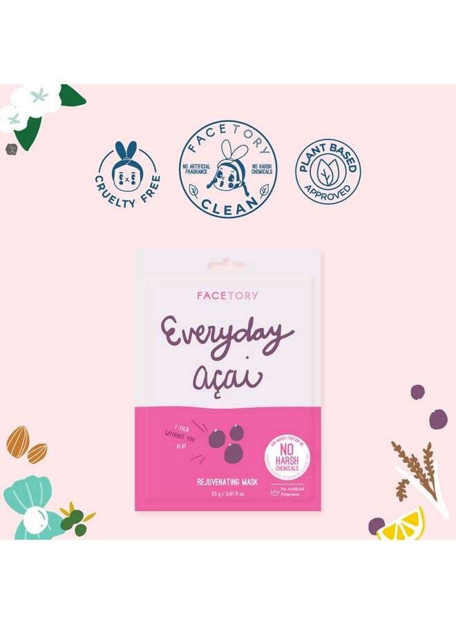 FACETORY Everyday Acai Rejuvenating Sheet Mask With No Harsh Chemicals Soft Formfitting Face Mask For All Skin Types Rejuvenating Calming And Balancing Mask (Pack Of 5)  - Image 5