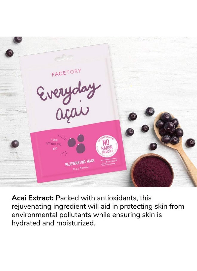 FACETORY Everyday Acai Rejuvenating Sheet Mask With No Harsh Chemicals Soft Formfitting Face Mask For All Skin Types Rejuvenating Calming And Balancing Mask (Pack Of 5)  - Image 3