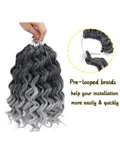 LOSMOEER Ocean Wave Crochet Hair 8 Inch 8 Packs Deep Wave Crochet Hair For Women Short Curly Crochet Braids Pre Looped Beach Curl Hair Extensions (T1Bgray)  - Image 4