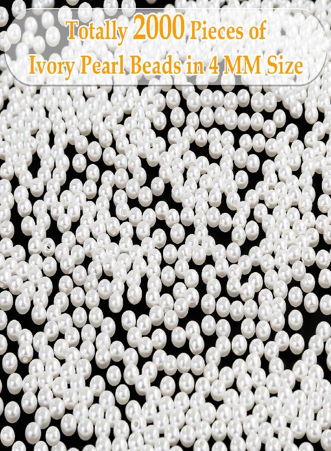 anezus Pearl Beads for Craft, 2000pcs Ivory Faux Fake Pearls, 4 MM Small Sew on Pearl Beads with Holes for Jewelry Making, Bracelets, Necklaces, Hairs, Crafts, Decoration and Vase Filler - Image 2