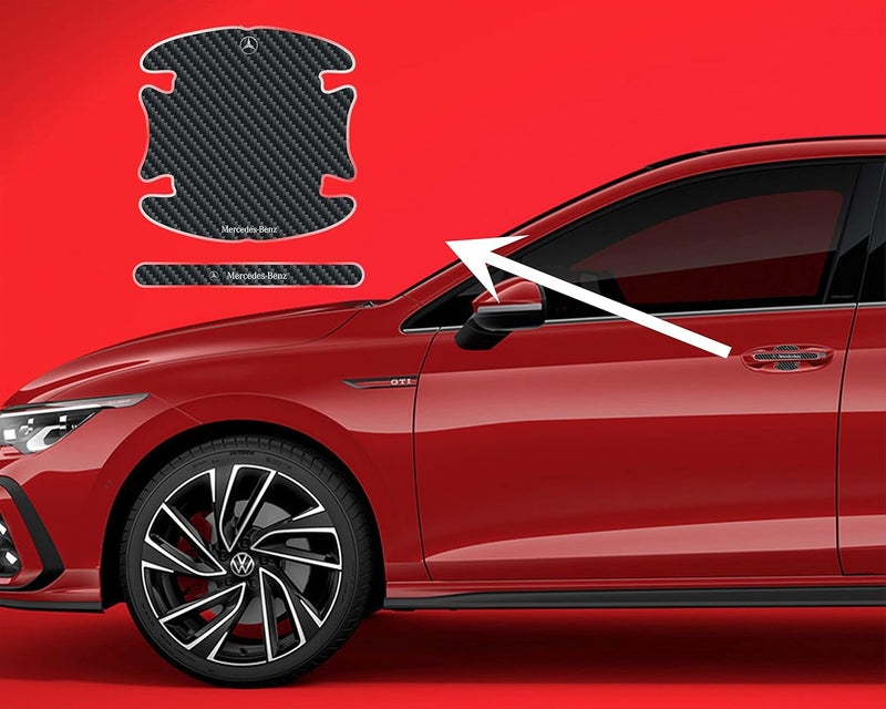 BIG FLAG 3D Gel Type Car Door Carbon Fiber Handle Cup and Handle Stripe Scratch Guard Sticker Universal for Specific Brand (Pack of 8) (3DDRSTCFSQVAR) (BENsZ) - Image 2