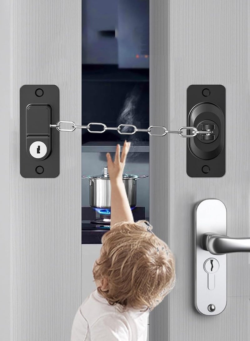 Bukela Child Proof Door Lock, Door Locks for Kids safety & Cat Door Latch, for Fridge Lock, Cabinet Locks, Window Locks and Baby Proofing, Strong non-marking Adhesive No Drilling (Black, 2 Pack) - Image 1