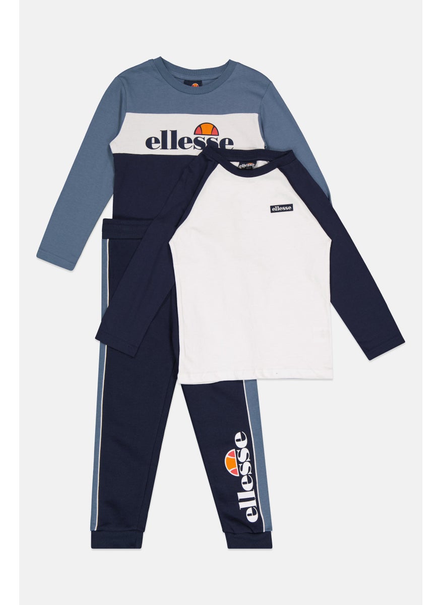 Ellesse Kids Boy 3 Pcs Sportswear Fit Top And Sweatpants Set, Navy  - Image 1