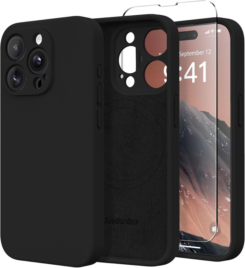 SUYDANBOX Magnetic for iPhone 13 Pro Max Case, Compatible with MagSafe, [Full Camera Protection][Screen Protector] Silicone Shockproof Protective Phone Case for iPhone 13 Pro Max 6.7", Black - Image 1