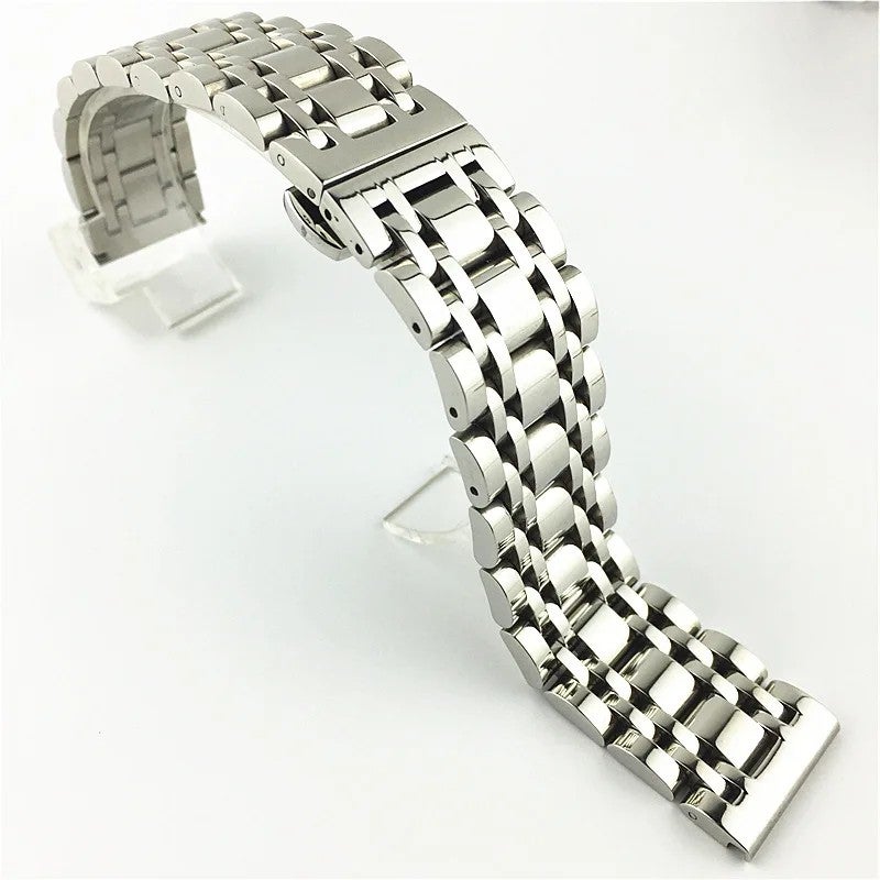 Bluejw Luxury 304 Stainless Steel Watch Strap – Seven Beads Solid Metal Replacement Band for Watches, Fits 14/16/18/20/21/22/24/25/26mm - Image 1