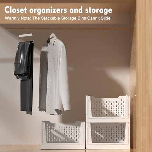 BUZIFU Stackable Plastic Storage Basket, 3 Pack Foldable Closet Organizers and Storage Bins with Wheels, Collapsible Drawer Shelf Storage Box Container for Office Bedroom Closet Wardrobe Kitchen Bathroom - Image 3