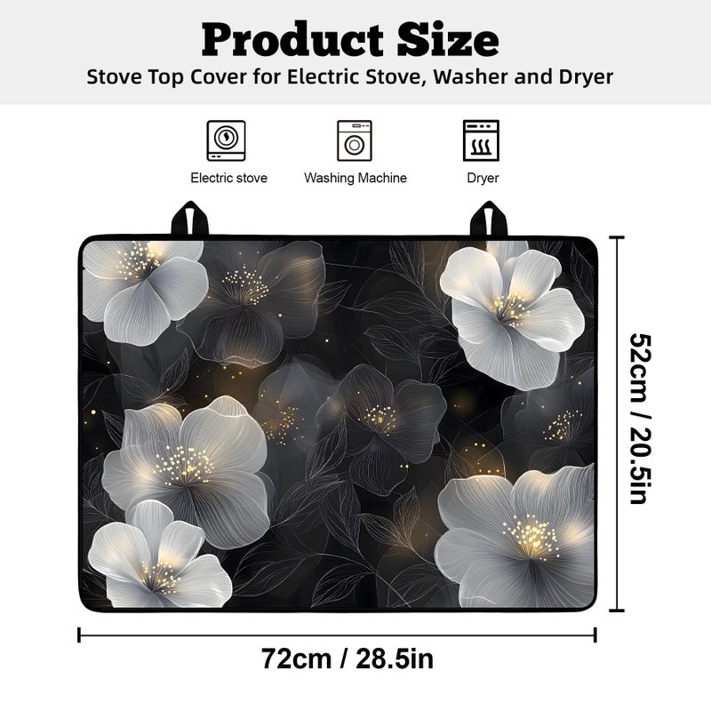 AOHMPT Multi-Design Stove Top Cover for Glass/Electric Stoves - 3-in-1 Heat-Resistant Protector Mat, Non-Slip Drying Rack 28"x20" (White Flowers, 28" L x 20" W) - Image 2