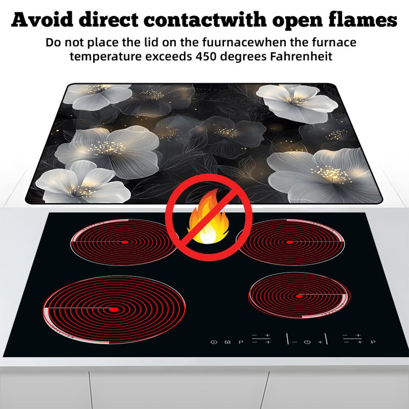 AOHMPT Multi-Design Stove Top Cover for Glass/Electric Stoves - 3-in-1 Heat-Resistant Protector Mat, Non-Slip Drying Rack 28"x20" (White Flowers, 28" L x 20" W) - Image 3