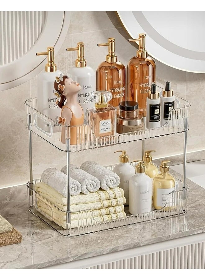 2-Tier Acrylic Stackable Organizer Space-Saving Multi-Purpose Storage Rack for Cosmetics, Perfumes, Skincare, and Kitchen Essentials Modern Countertop Organizer for Bathroom, Kitchen & Vanity (30×25 cm)- Clear - Image 1