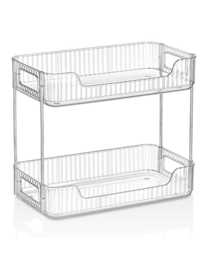 2-Tier Acrylic Stackable Organizer Space-Saving Multi-Purpose Storage Rack for Cosmetics, Perfumes, Skincare, and Kitchen Essentials Modern Countertop Organizer for Bathroom, Kitchen & Vanity (30×25 cm)- Clear - Image 3
