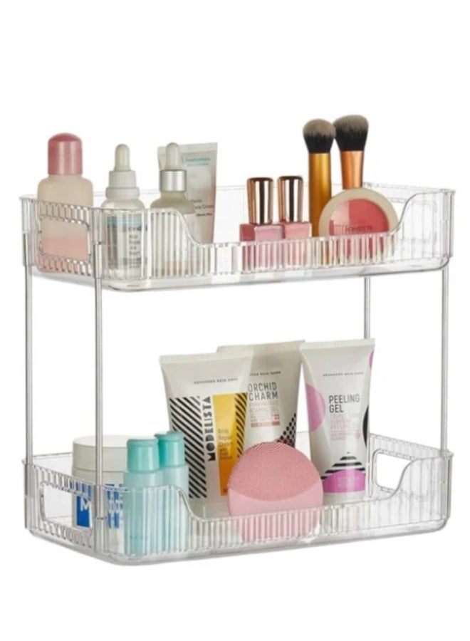2-Tier Acrylic Stackable Organizer Space-Saving Multi-Purpose Storage Rack for Cosmetics, Perfumes, Skincare, and Kitchen Essentials Modern Countertop Organizer for Bathroom, Kitchen & Vanity (30×25 cm)- Clear - Image 4