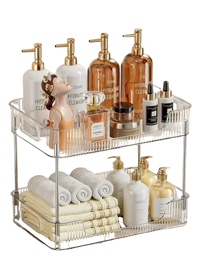 2-Tier Acrylic Stackable Organizer Space-Saving Multi-Purpose Storage Rack for Cosmetics, Perfumes, Skincare, and Kitchen Essentials Modern Countertop Organizer for Bathroom, Kitchen & Vanity (30×25 cm)- Clear - Image 5