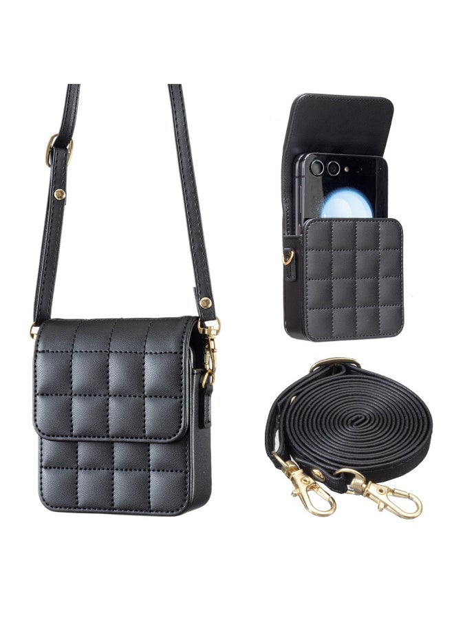 Generic - For Samsung ZFLIP 6 Phone Case For Huawei Nova Flip OPPO Moto Folding Machine Messenger Bag-Color:Black-Applicable Models:For Huawei Pocket S - Image 1