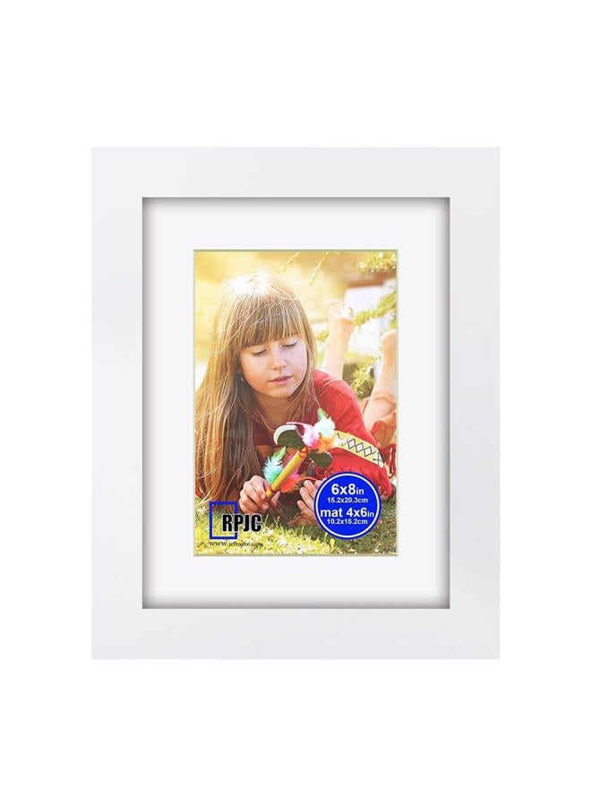 RPJC 6x8 inch Picture Frame Made of Solid Wood and High Definition Glass Display Pictures 4x6 with Mat or 6x8 Without Mat for Wall Mounting Photo Frame White - Image 1
