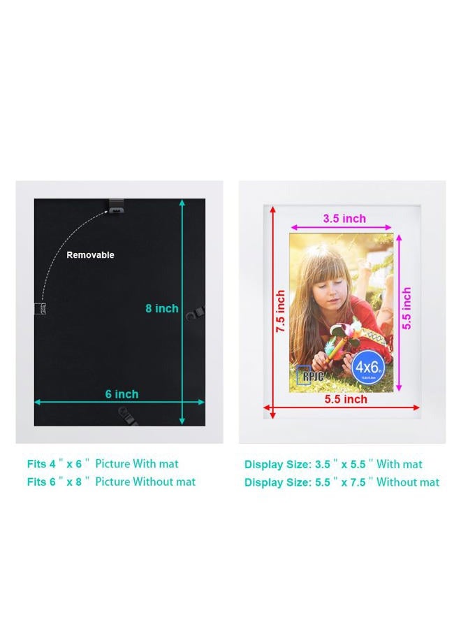 RPJC 6x8 inch Picture Frame Made of Solid Wood and High Definition Glass Display Pictures 4x6 with Mat or 6x8 Without Mat for Wall Mounting Photo Frame White - Image 4