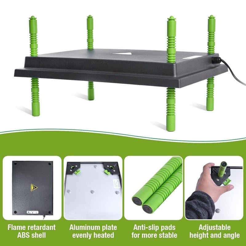 Shaledig لوحة تدفئة صيصان شاليديج، 12"x16" لوحة تدفئة دافئة للصيصان مع ارتفاع قابل للتعديل وعرض درجة الحرارة، لوحة تدفئة تحكم في درجة الحرارة 30 واط لـ 40 صوص بط. - Image 2