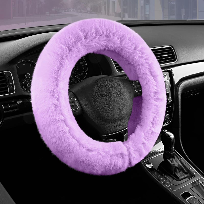Road Comforts Steering Wheel Cover, Fluffy Car Wheel Covers for Women/Girls/Ladiesï¼ŒSoft Wool Fur Steering Wheel Protector, Universal 14 1/2 inches to 15 inches - Purple - Image 1