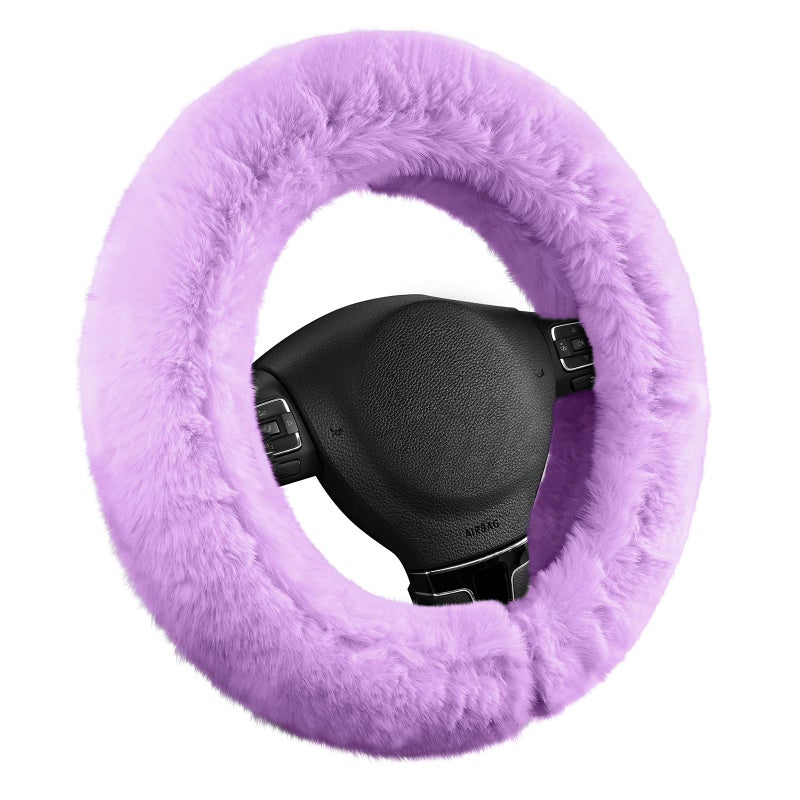 Road Comforts Steering Wheel Cover, Fluffy Car Wheel Covers for Women/Girls/Ladiesï¼ŒSoft Wool Fur Steering Wheel Protector, Universal 14 1/2 inches to 15 inches - Purple - Image 2