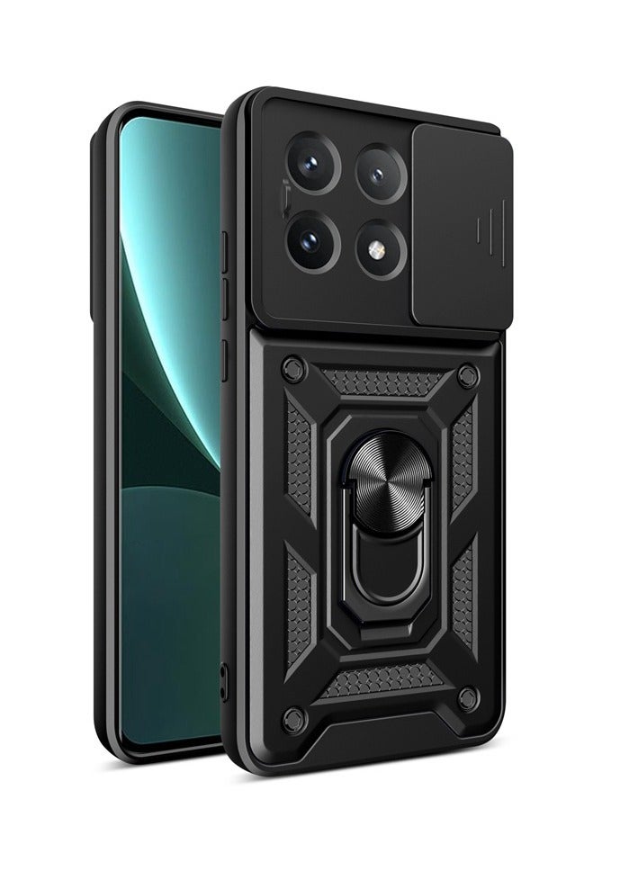 Xiaomi Redmi Note 13 Pro 4G / POCO M6 Pro 4G Mobile Phone Case Cover, Slide Camera Lens Cover + 360°Rotating Kickstand Ring + Bumper Shockproof Phone Case