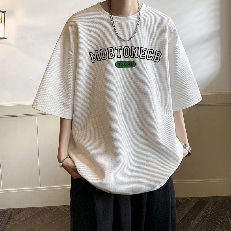 Hong Kong Style Waffle Short-sleeved T-shirt Men's Summer Half-sleeved Loose All-match Thin Half-sleeved T-shirt - Image 2