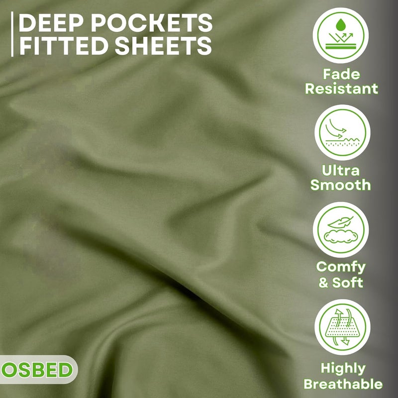 OSBED Hotel Quality 100% Cotton Fitted Bed Sheet with Deep Pockets - Sage Green (150 x 200cm) - Image 3