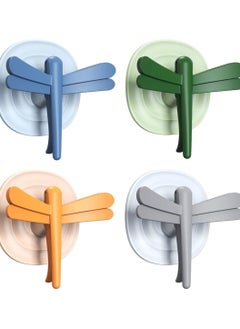 Adhesive Wall Hooks 22lb(Max) Removable Multifunction Dragonfly Hooks, Plastic Double Sided Heavy Duty Self Wall Hooks for Hanging Painted Walls, 4 Pack, Mix Color
