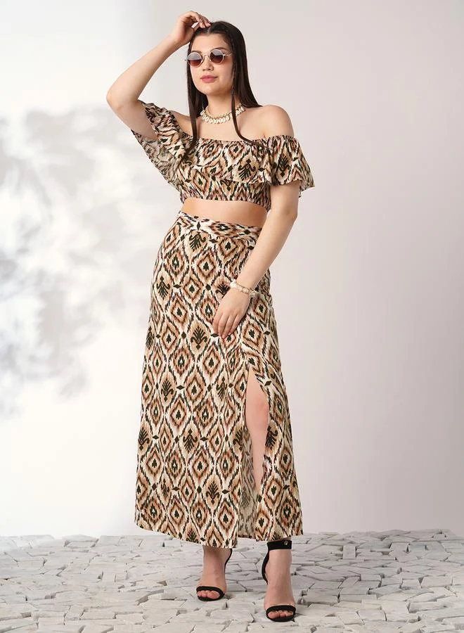 Brown Ikat Crop Top and Maxi Skirt Co-Ords