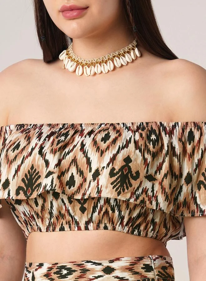 globus Brown Ikat Crop Top and Maxi Skirt Co-Ords
